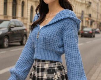 Korean Knit Zip Hoodie Cardigan for Women Casual Autumn Winter Sweater Jacket