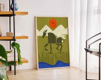 Abstract Horse Wall Art Mid Century Modern Animal Print Geometric Boho Earthy Digital Download