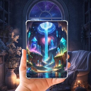 Kristallgrottans Kindle-insats | Magisk kristallgrottans Kobo-insats | Fantasy e-läsarbakgrund | Digital nedladdning av förtrollad kristall