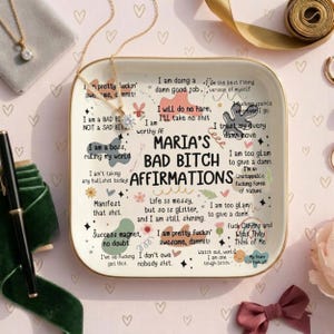 Personalized Swear Affirmations Ring Dish, Funny Birthday Gift for Friends Besties Coworkers, Custom Name Jewelry Tray