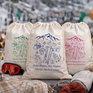 Personalized Ski Doodle Drawstring Bag: Bachelorette Favor, Hangover Kit, Wedding Welcome Gift, Girls Trip, Après Club, Last Toast on Slopes