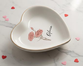 Personalized Boho Birth Flower Ring Trinket Dish | Birth Month Flower Ring Dish | Birthday Jewelry Dish | Wedding Bridesmaid Gift | Mom Gift