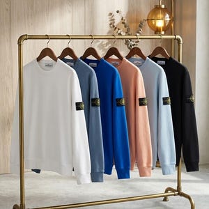 Handmade Cotton Crewneck Sweatshirt – Stone Island Inspired Patch, Fleece Lined