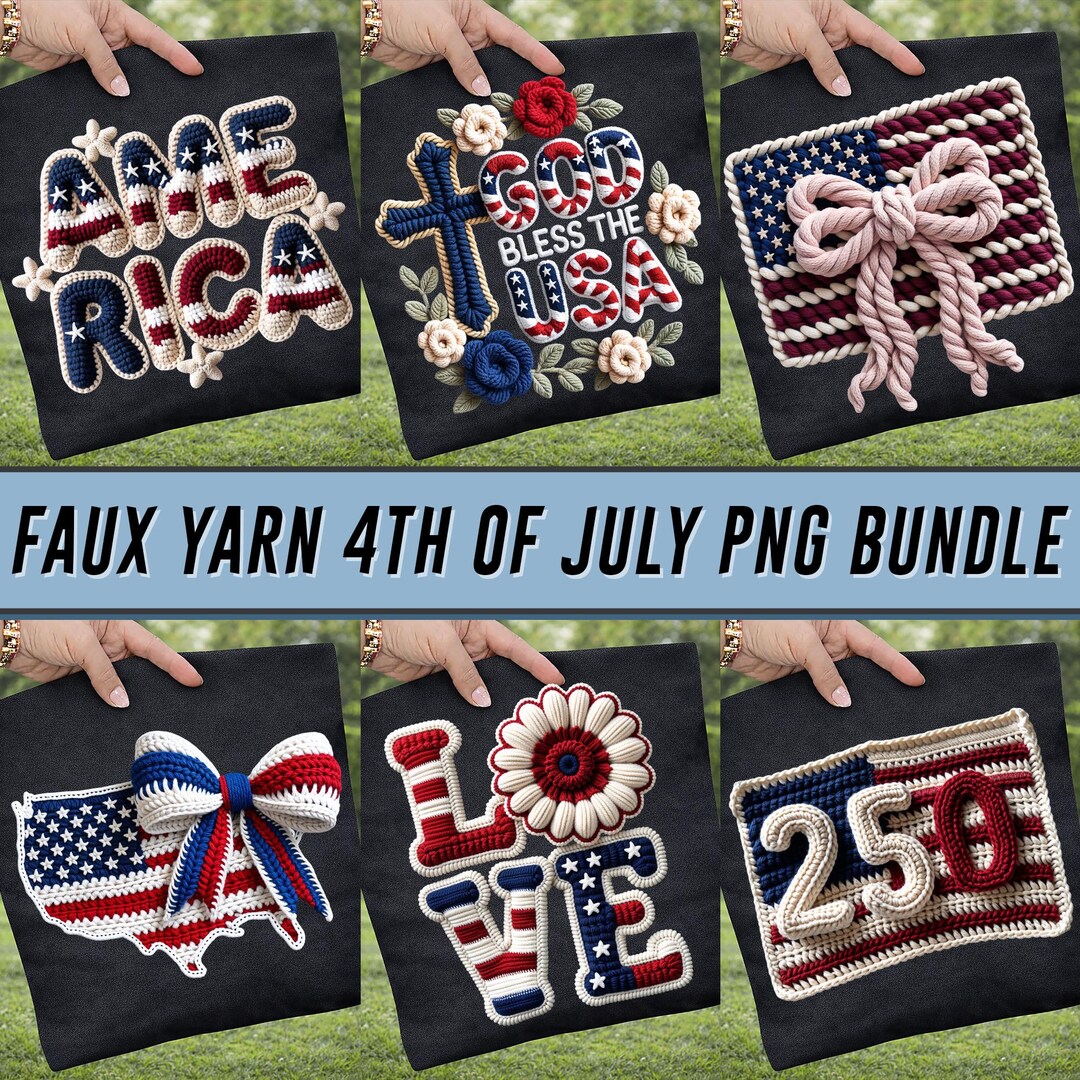 4th of July PNG Bundle Faux Yarn Floral Love America Coquette Bow ...