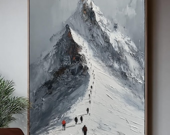 Großes, dreidimensional strukturiertes Ölgemälde von Mount Everest Kletterern, geeignet für die Wanddekoration zu Hause, im Büro oder im Wohnzimmer