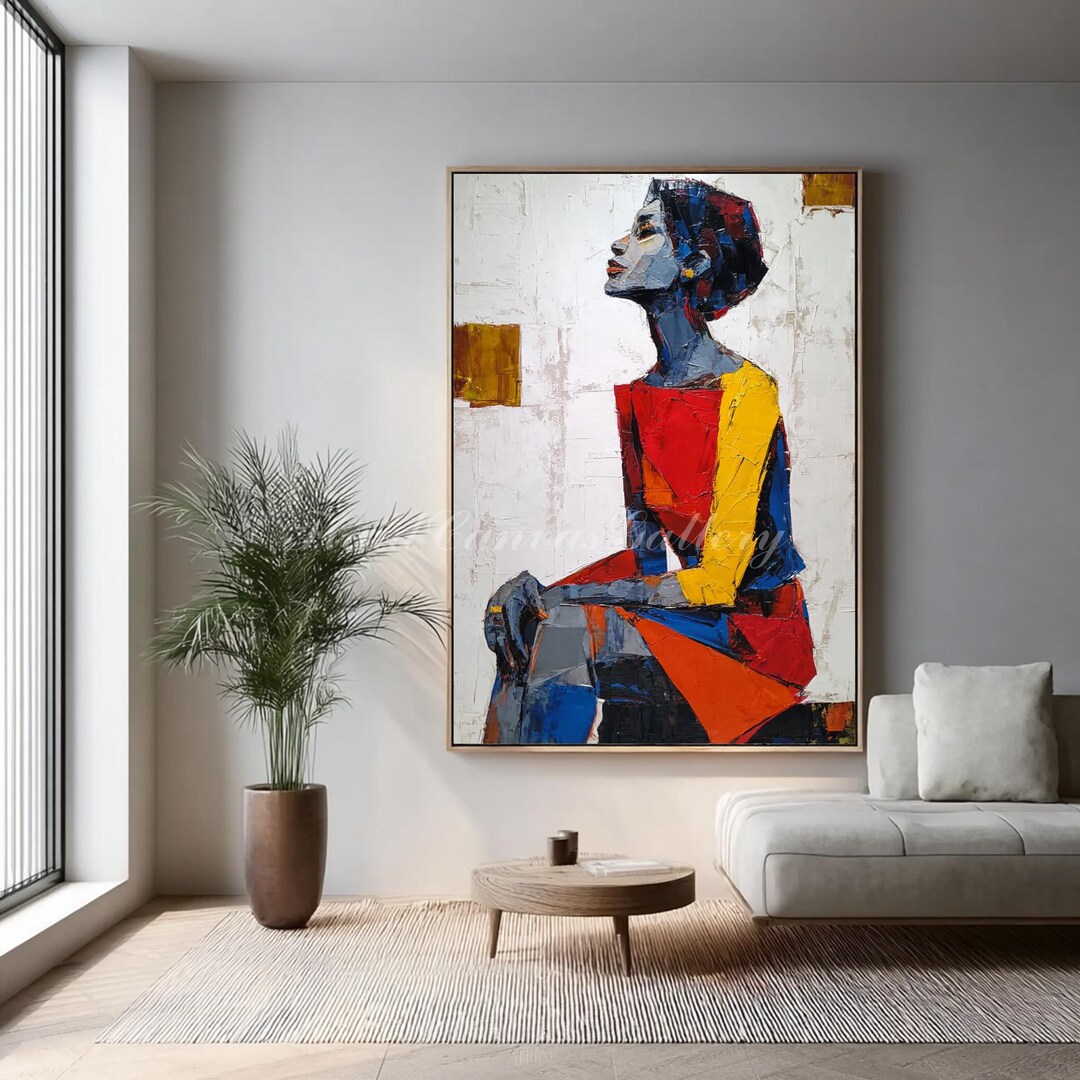 Large Textured Abstract Oil Painting of a Black Woman, Modern ...