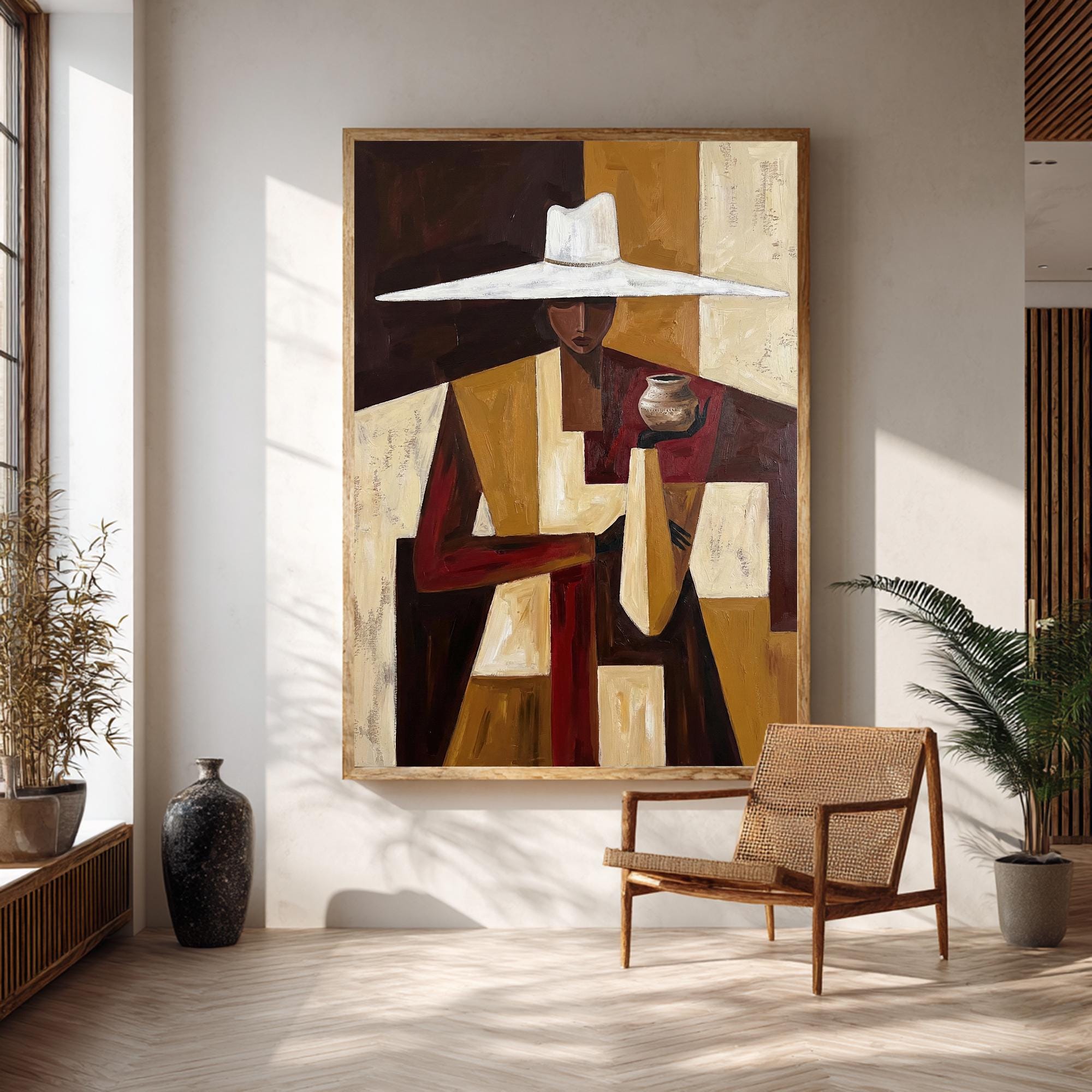 Large Cubist Portrait Oil Painting | Bohemian Style Living Room Decor ...