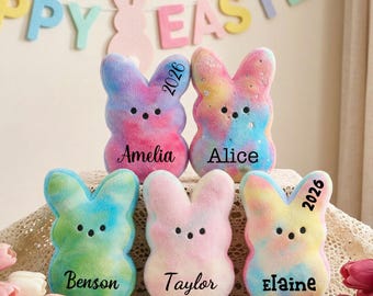 Gepersonaliseerde Peeps Bunny-knuffel: aangepaste naam paascadeau