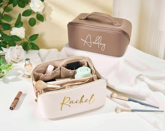 Personalisierte Vegan Leder Make-up Tasche - Reise Kosmetiktasche für Brautjungfern, Frauen