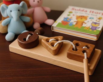 Montessori Wooden Lacing Toy for Toddlers Kids Preschool Learning Fine Motor Shapes Educational Gift
