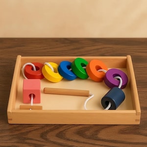 Montessori Wooden Lacing Shape Sequencing Toy for Toddlers Fine Motor Learning