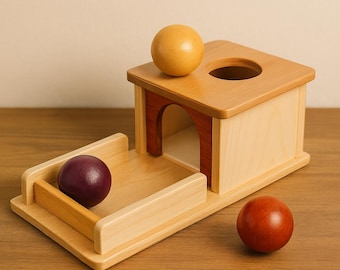 Montessori Wooden Object Permanence Box Toy for Babies Toddlers Natural Wood