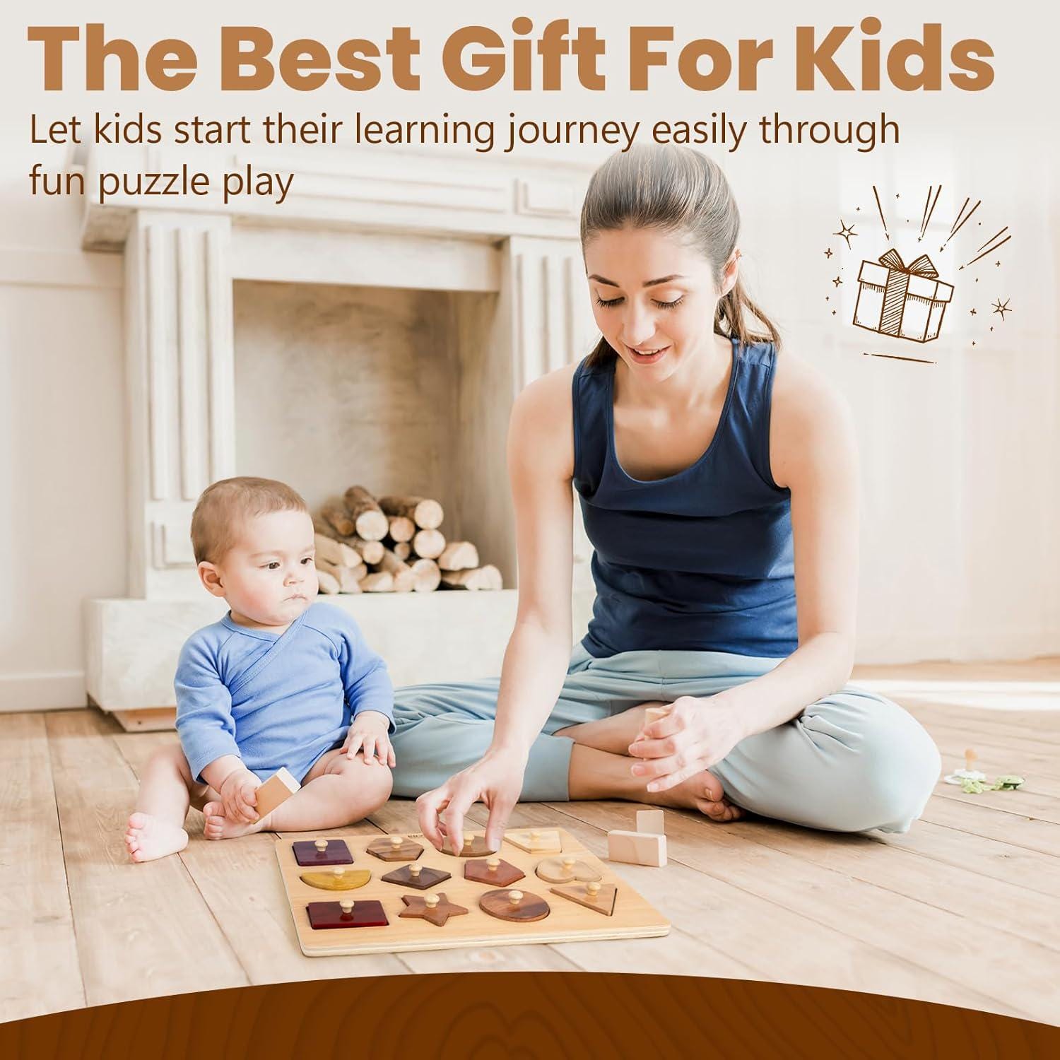Montessori Wooden Shape Puzzle for Toddlers Geometric Peg Board Toy ...