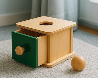 Montessori Object Permanence Box Wooden Imbucare Toy with Drawer Ball