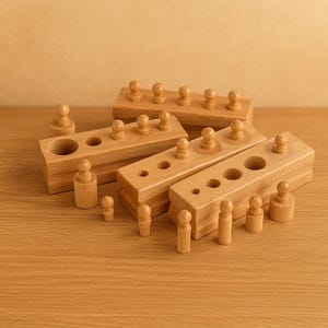 Montessori Wooden Knobbed Cylinders Block Sensorial Learning Toy for Preschool Kids Set of 4 (Small Size)