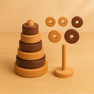 Wooden Ring Stacking Toy Geometric Stacker Shape Sorter for Babies Toddlers