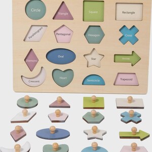 Montessori Wooden Shape Puzzle for Toddlers Geometric Peg Board Toy ...