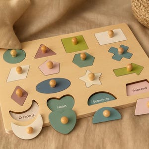 Montessori Wooden Toy for Toddlers Shape Peg Puzzle Early Learning Geometric Sorting