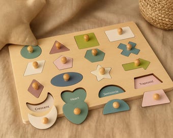 Montessori Wooden Toy for Toddlers Shape Peg Puzzle Early Learning Geometric Sorting