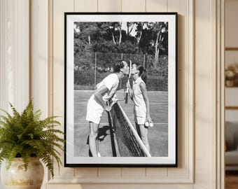 Vintage Audrey Hepburn Tennis Kiss Print, Black and White Fine Art Photography Wall Art, Model Fashion Decor, Luxury Glamour Society