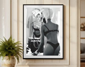 Vintage Naomi Campbell make-up print, zwart-wit kunst aan de muur kunst fotografie kunst, model fashion decor, luxe Glamour Society