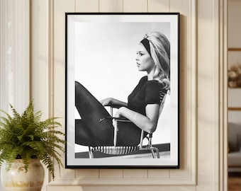 ヴィンテージブリジット・バルドープリント、白黒ファインアート写真ウォールアート、モデルファッション装飾、ラグジュアリーグラマーソサエティ