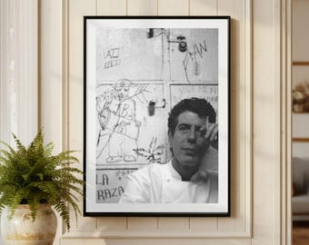 Lámina vintage de Anthony Bourdain fumando, póster de leyenda e icono, arte mural de fotografía artística, decoración de chef en blanco y negro.