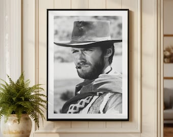 Vintage Clint Eastwood-print, westernfilmposter, poster beroemdheid, Black & Fine Art filmfotografie, luxe fashion Wall Art Decor