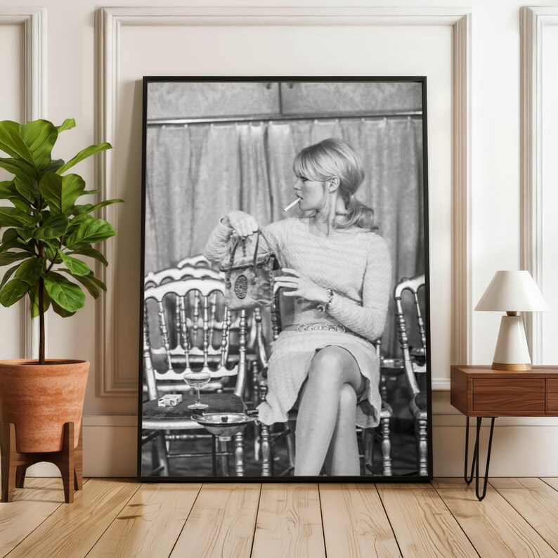 Vintage Brigitte Bardot Smoking Print, Black and White Fine Art Photography Wall Art, Model Fashion Decor, Luxury Glamour Society image 3