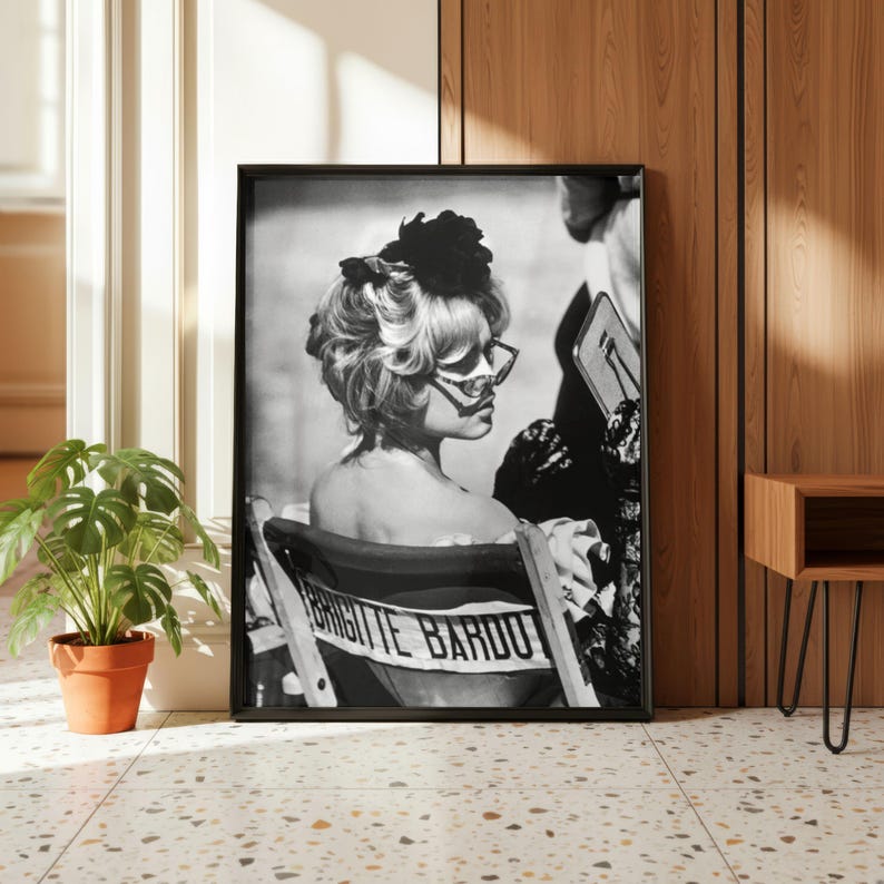 Vintage Brigitte Bardot Movie Set Chair Print, Black and White Fine Art Photography Wall Art, Model Fashion Decor, Luxury Glamour Society image 2