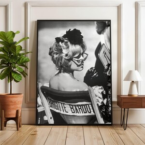 Vintage Brigitte Bardot Movie Set Chair Print, Black and White Fine Art Photography Wall Art, Model Fashion Decor, Luxury Glamour Society image 3
