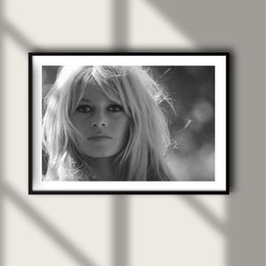 Vintage Brigitte Bardot Nahaufnahme Druck, Schwarz Weiß Fine Art Fotografie Wand Kunst, Modell Mode-Dekor, Luxus Glamour Gesellschaft B&W (White Border)