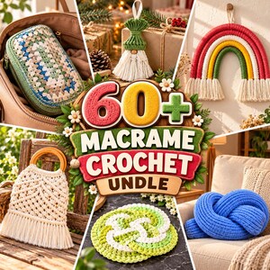 Macrame Crochet Patterns Bundle, 60+ DIY Craft Designs, Home Decor & Accessories