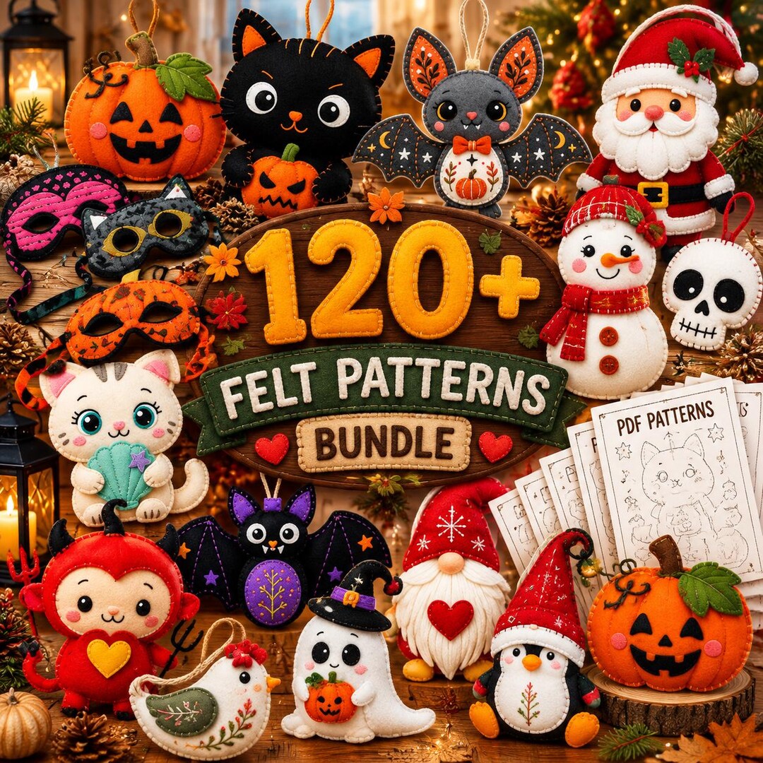 Instant Download Sewing Pattern 120+ Felt Sewing Pattern Bundle PDF, Christmas Halloween Ornaments ...