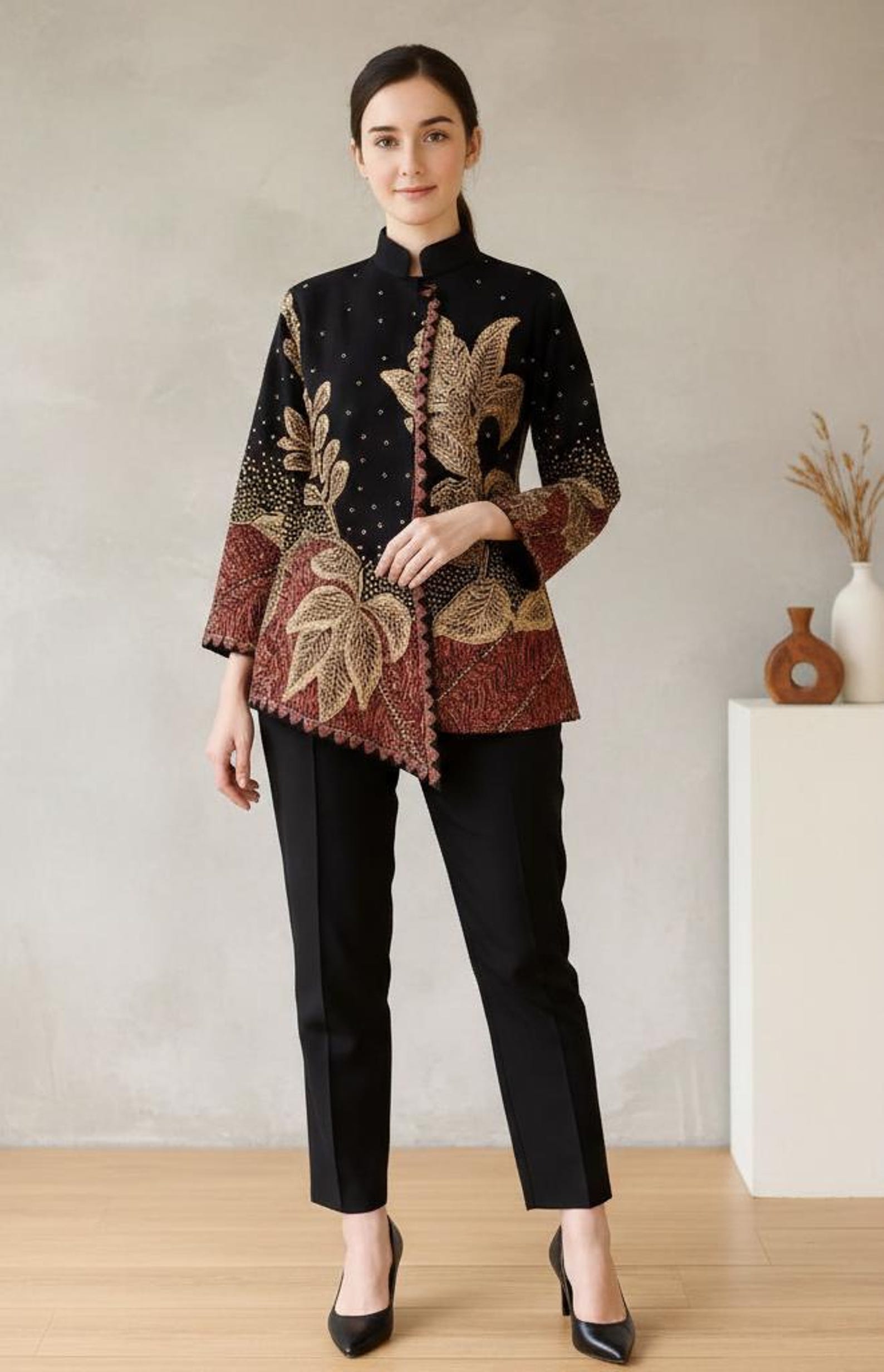 Handmade Javanese Batik Blouse, Solo Cotton Top, Elegant Office Wear - Etsy