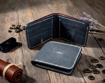Handmade Stingray Skin Bifold Wallet, Exotic Leather, Gift for Him