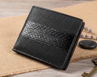 Handmade Stingray Cobra Leather Bifold Wallet, Exotic Mens Wallet