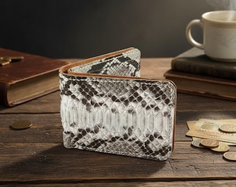 Handcrafted Python Skin Bifold Wallet, Exotic Snake Leather
