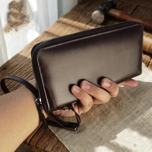 Genuine Leather Zip-Around Wallet,  Passport Holder, Clutch, Travel Document & Checkbook Organizer