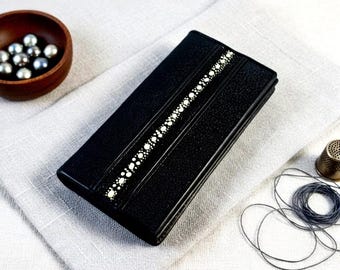 Lange portemonnee echt roggenleer, exotische dubbele clutch, cadeau voor hem