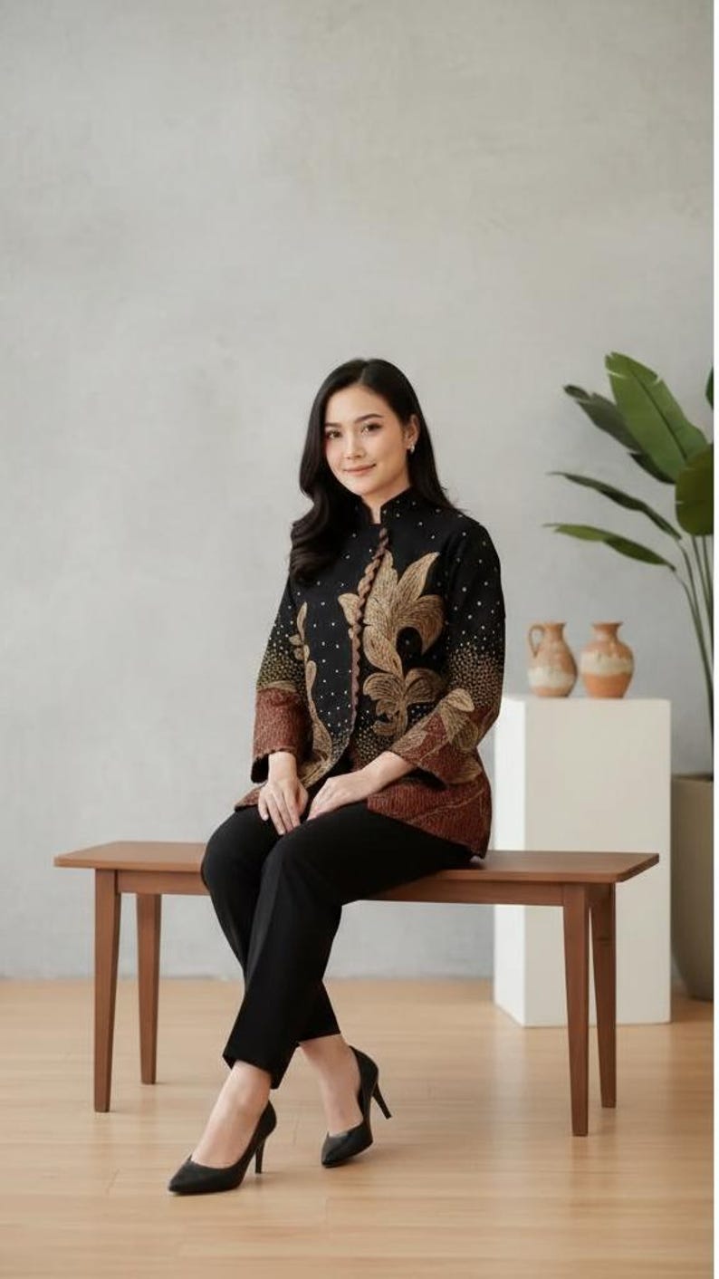 Handmade Javanese Batik Blouse, Solo Cotton Top, Elegant Office Wear - Etsy