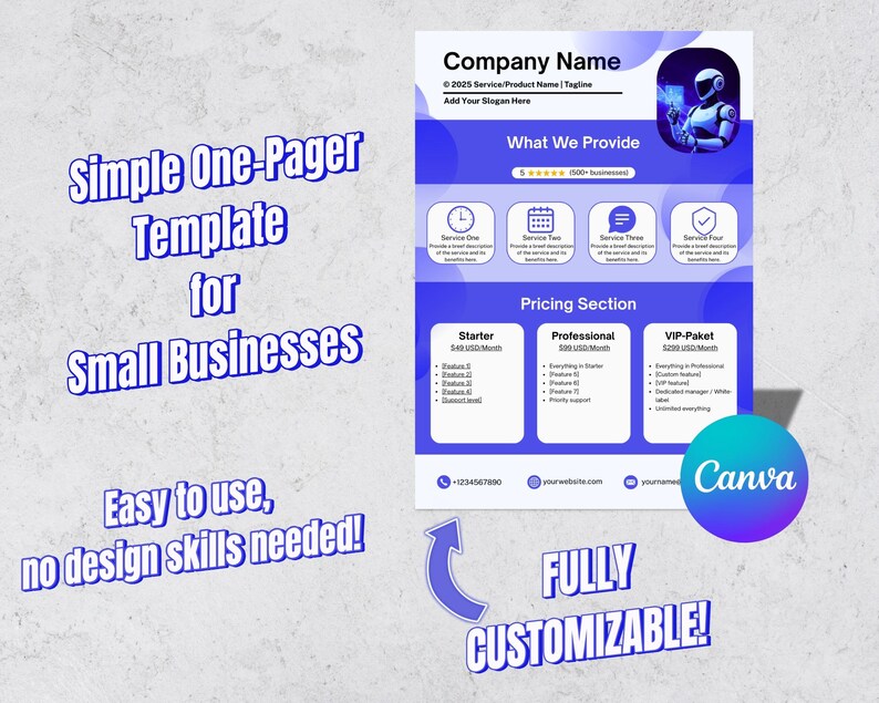 Minimal One-pager Template Canva | Pitch Deck & Sales Page - Etsy