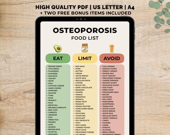 Osteoporosis Food List Printable, Osteoporosis Diet PDF, Calcium Sources Chart, High Calcium Food Chart, High Calcium Food