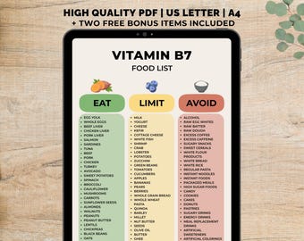 Elenco stampabile degli alimenti contenenti vitamina B7, alimenti ricchi di biotina, dieta a base di vitamine del gruppo B, tabella delle vitamine B7, fonti di vitamine, tabella di riferimento degli alimenti vitaminici