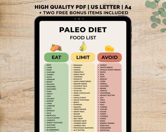 Paleo Diet Food List Printable, Paleo Diet Food Chart PDF, Paleo Diet Foods, Keto Paleo Diet, Healthy Eating Guide, Instant Download