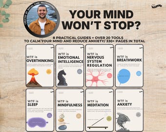 Bundel geestelijke gezondheid, werkbladen geestelijke gezondheid, ondersteuning bij overdenken en angst, Mindfulness-bundel, meditatiehulpmiddelen, copingvaardigheden