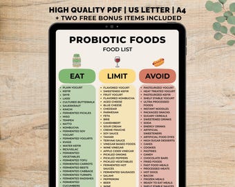 Probiotic Food List Printable, Probiotic Food Chart PDF, Gut Friendly Foods, Gut Health Guide, Digestive Health, Instant Download