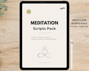 Guided Meditation, Meditation Scripts Pack, Printable Mindfulness & Grounding tools for Focus, Calm, Stress Relief, Anxiety Support