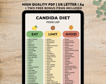Candida Diet Food List Printable, Low Sugar Food Chart, Yeast Free Diet PDF, Anti-Candida Diet, Yeast Free Meal Plan, Instant Download