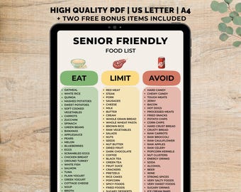 Senior Food List Printable, Senior Food Chart PDF, Senior Food, Diet Food for Seniors, Food List for Seniors, Instant Download